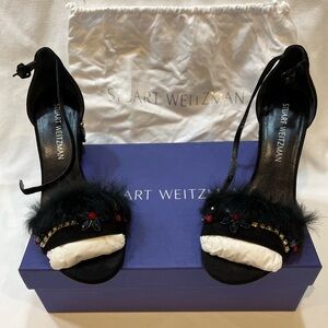 Stuart Weitzman Black Feather Embellished Women's Heels